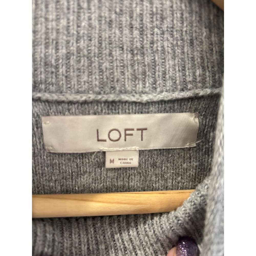 LOFT‎ Womens Gray Terrier Dog Mock Neck Puff Sleeve Knit Sweater Size M - Picture 4 of 7